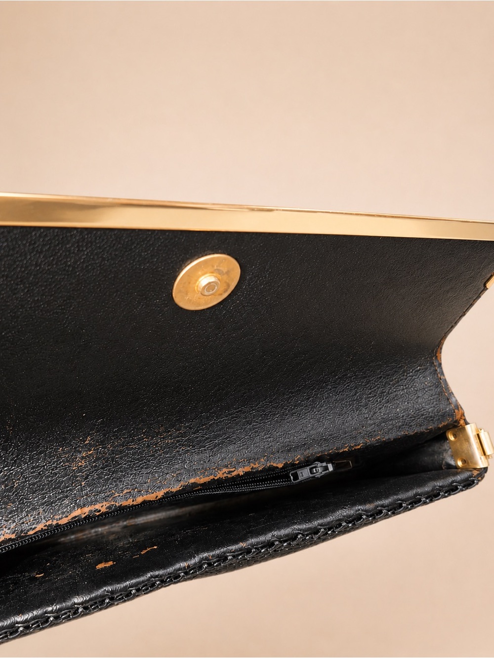 VTG Black Metal Sequin Mesh Clutch w Metallic Flap Trim & Removable Mesh Strap - Picture 13 of 16